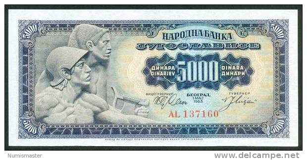 YUGOSLAVIA , 5000 DINARA 1.5.1963. P-76a , UNC - Yugoslavia