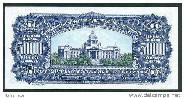 YUGOSLAVIA , 5000 DINARA 1.5.1963. P-76a , UNC - Yugoslavia