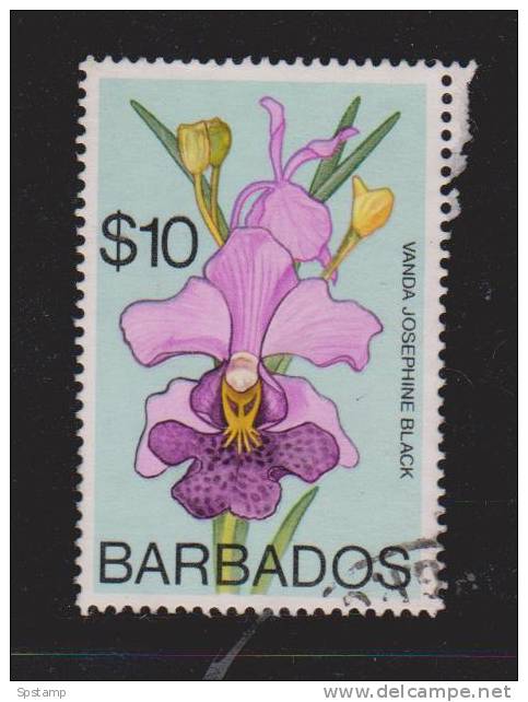 Barbados 1975 $10 Orchid Flower High Value Definitive FU - Barbados (1966-...)