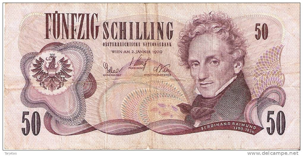 BILLETE DE AUSTRIA DE 50 SCHILLING DEL AÑO 1970 (BANKNOTE-BANK NOTE) - Austria