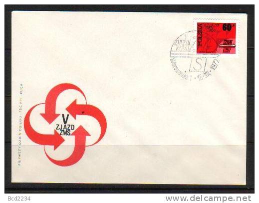 POLAND FDC 1972 5TH ZMS CONGRESS FOR THE UNION OF SOCIALIST YOUTH Communism Communists Socialism Unions - FDC