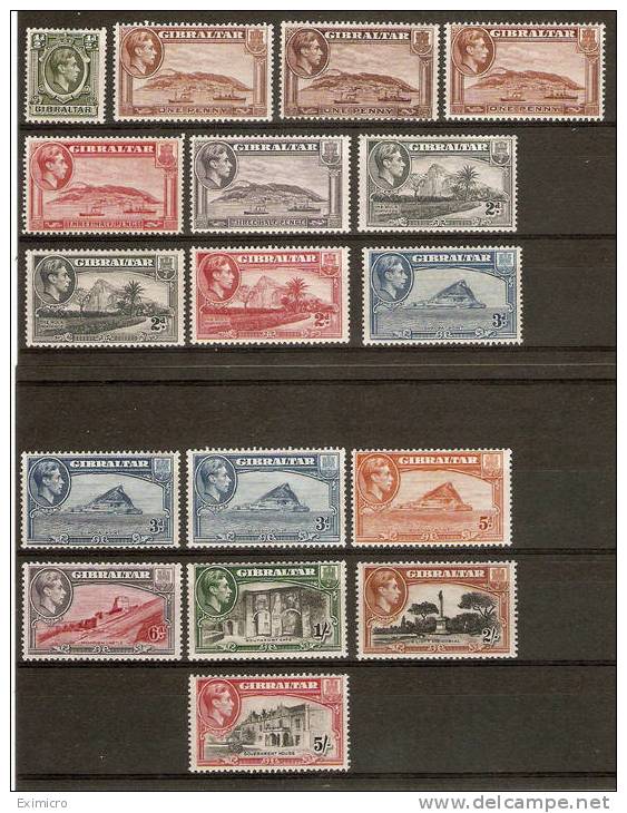 GIBRALTAR 1938-51 SET TO 5s INCLUDING COLOUR/PERFORATION VARIETIES SG 121/129b MOUNTED MINT Cat £178+ - Gibilterra