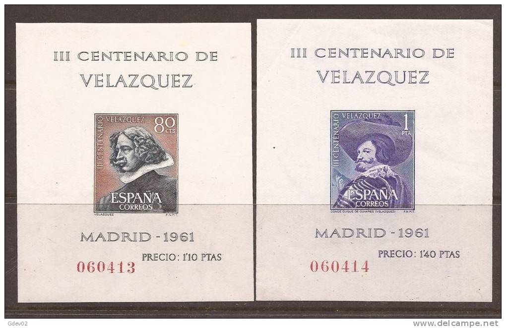 ES1344-1641TBH.España.Pintor .Spain.Espagne.VELAZQUEZ  .1961.(Ed 1344/7**),sin Charnela. EXCELENTE - Blocs & Hojas