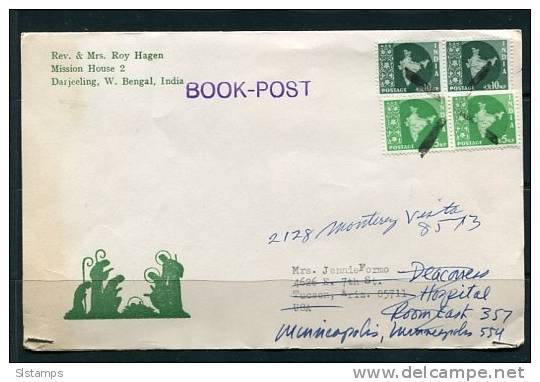 India 1957 Cover -Wrapper  Bengal - USA Strip Of 2 Map Of India Religous - Briefe U. Dokumente