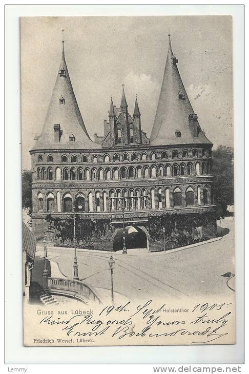 ALLEMAGNE - GRUSS AUS LUBECK -  HOLSTENTHOR - OBLITERATION LONDON LUBECK -1905 - DOS SIMPLE - Luebeck-Travemuende