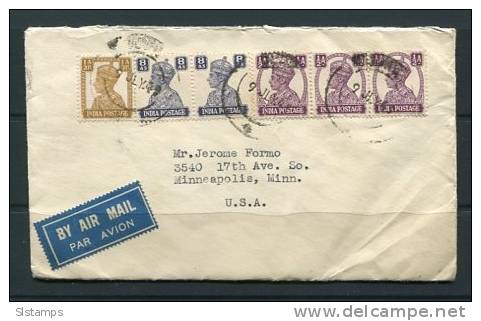 India 1949 Cover To USA Strip Of 2,3 King George VI - Cartas & Documentos