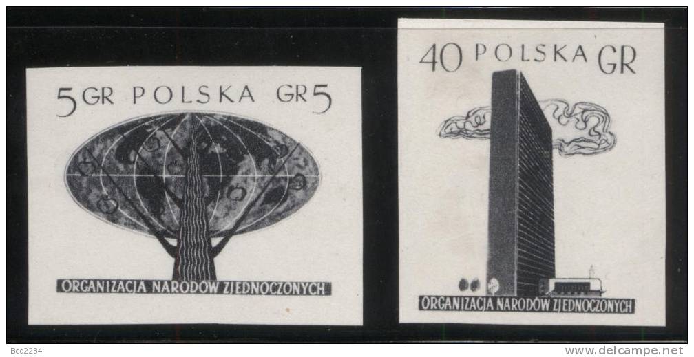 POLAND 1957 UNITED NATIONS 2 BLACK PRINTS IMPERFORATED NHM ONZ UN UNO NACIONES UNIDAS UNIES NAZIONI UNITE - Neufs