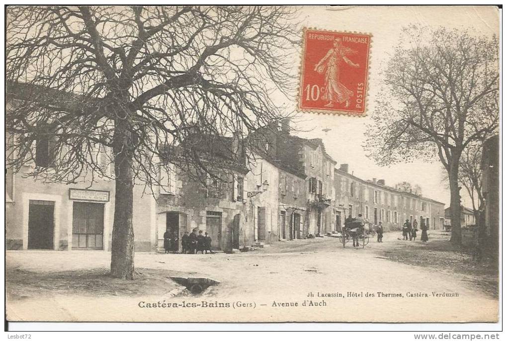 Cpa, Castéra-les-Bains (Gers), Avenue D´Auch, Très Bien Animée - Castera