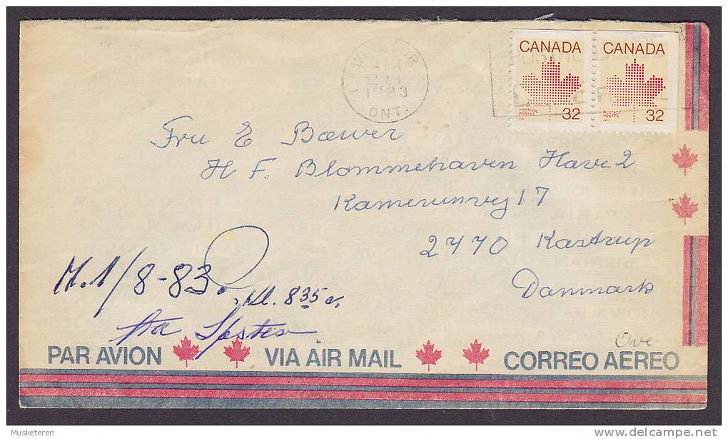 Canada Airmail Par Avion WINDSOR Ont. 1983 Cover To KASTRUP Denmark - Poste Aérienne