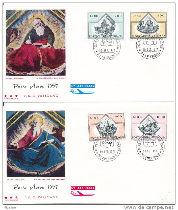 Vatican FDC 30-9-1971 Complete Set Of 4 Air Mail Issues On 2 Covers With Cachet - FDC