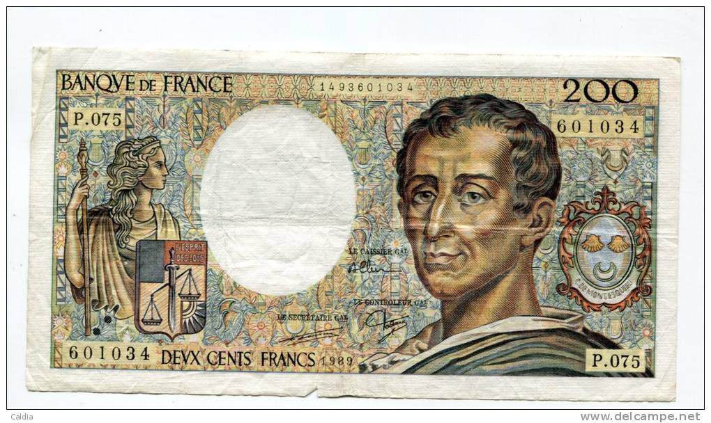 P France 200 Francs "" MONTESQUIEU "" 1989 # 6 - 200 F 1981-1994 ''Montesquieu''