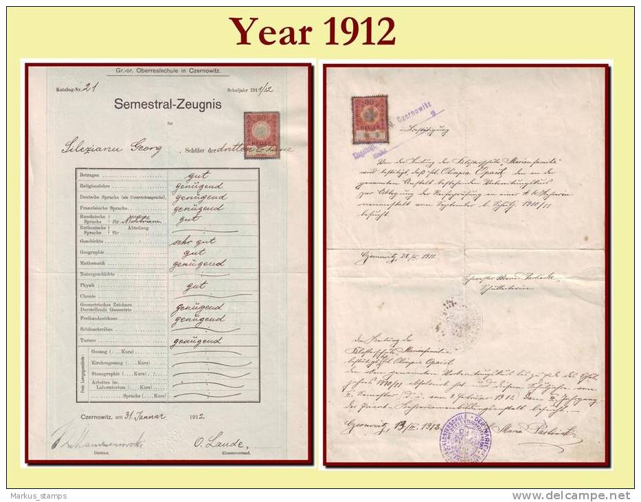 1853-1919 Austria / Romania, Lot of 33 Bukowina revenue documents, fiscals