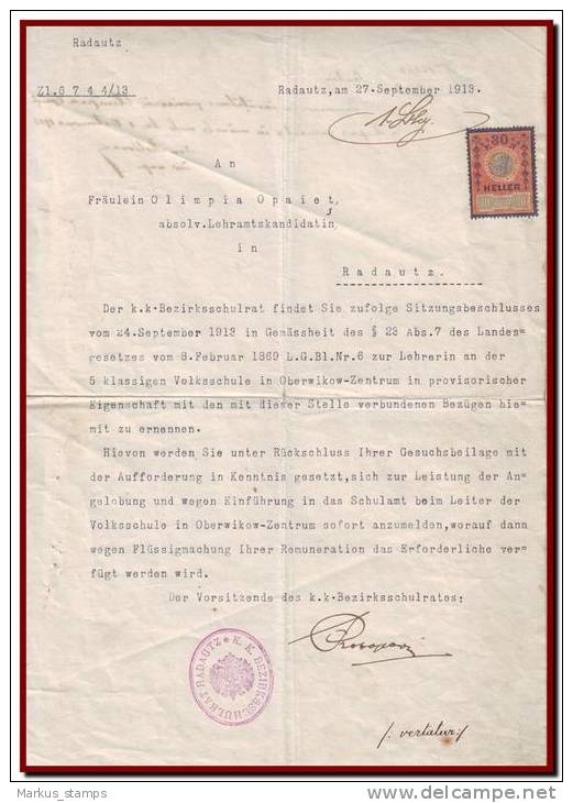 1853-1919 Austria / Romania, Lot of 33 Bukowina revenue documents, fiscals