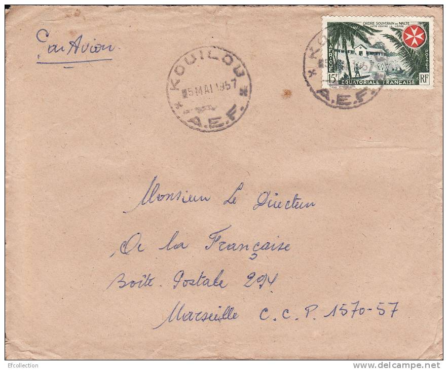 KOUILOU - CONGO - 1957 - AFRIQUE - COLONIE FRANCAISE - ORDRE SOUVERAIN DE MALTE - LUTTE CONTRE LA LEPRE - LETTRE AVION - Briefe U. Dokumente