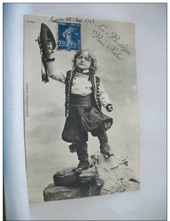 35 LA BRETAGNE VOUS SALUE - 1908 - ENFANT - ECRITE DE RENNES (EDITION VILLARD QUIMPER N° 4144) - Autres & Non Classés