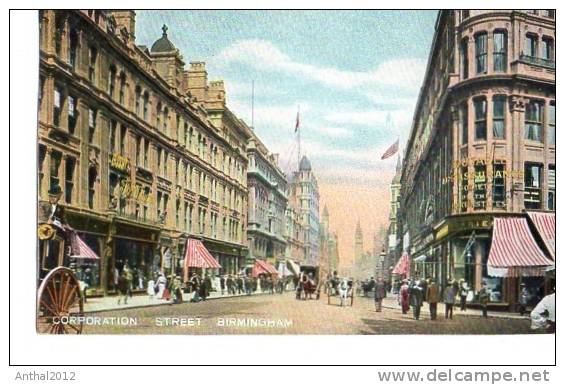 Birmingham Corporation Street Horse Pferdegespann Geschäfte Shops Um 1920 - Birmingham