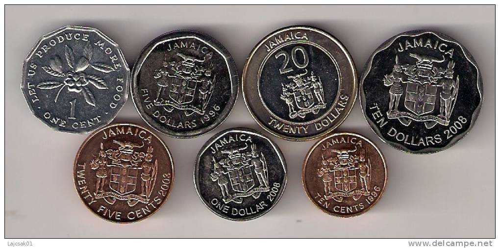 Jamaica 7 UNC Coins 1991-2008 Set - Jamaica