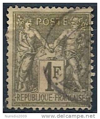 1876-81 FRANCIA USATO SAGE 1 F I TIPO - FR466 - 1876-1878 Sage (Type I)