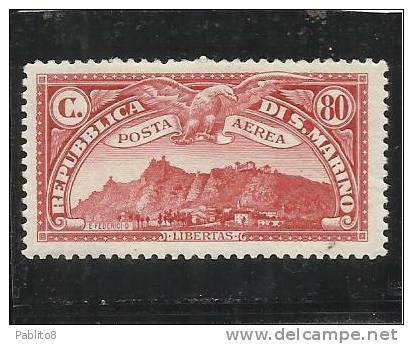 SAN MARINO 1931 POSTA AEREA AIR MAIL VEDUTA VIEW CENT. 80 MNH - Luftpost