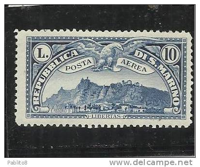 SAN MARINO 1931 POSTA AEREA AIR MAIL VEDUTA VIEW  LIRE 10 MNH - Luftpost