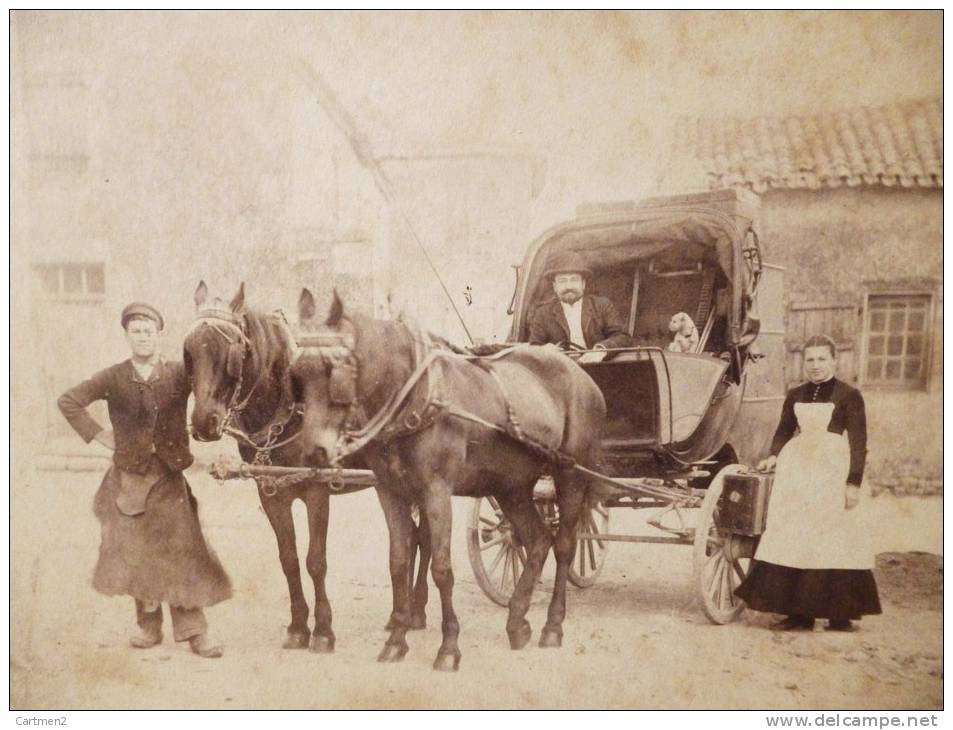 PHOTOGRAPHIE CARTONNEE XIXeme : CHANTENAY-SUR-LOIRE BEL ATTELAGE FIAVRE ECUYER VOYAGEUR PAR J. MOREAU 44 - Other & Unclassified