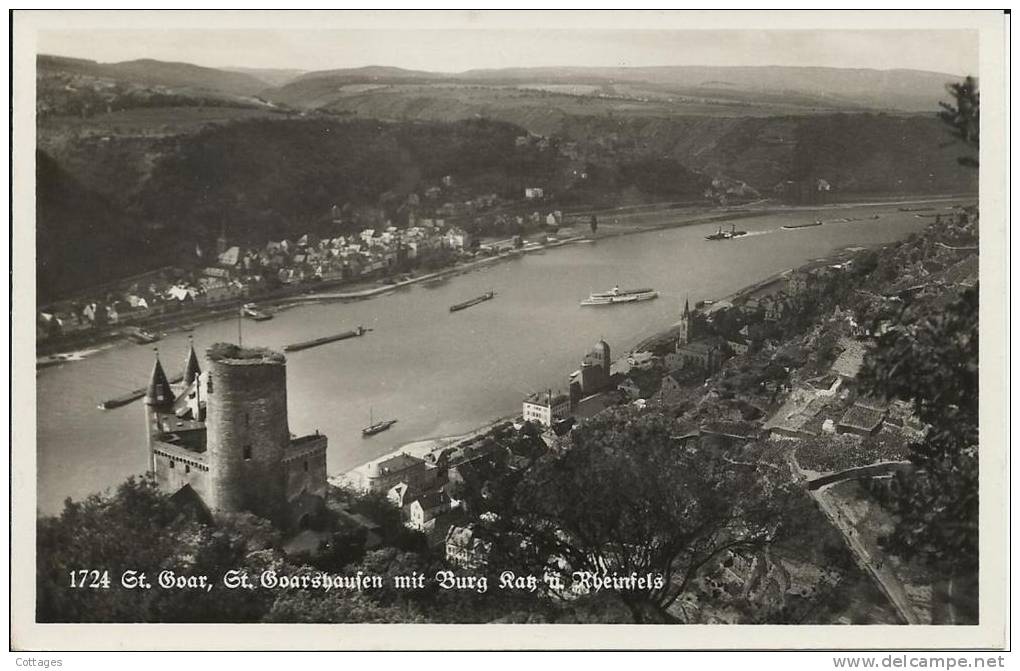 ST GOAR ST GARSHAUSEN MIT BURG KATZ U RHEINFELS - Papier Brillant - St. Goar