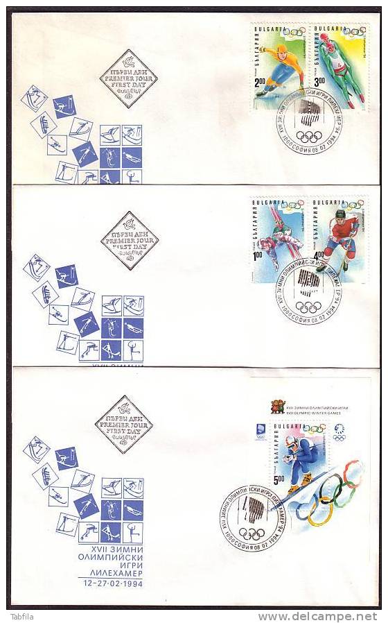 BULGARIA / BULGARIE - 1994 - Ol.Games-Lillehammer´94 - 3 FDC - Inverno1994: Lillehammer
