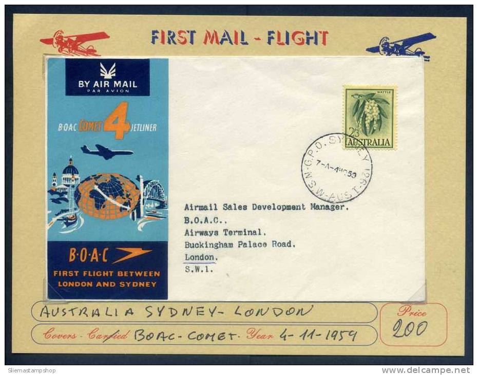 AUSTRALIA - FIRST FLIGHT SYDNEY LONDON - V6193 - First Flight Covers