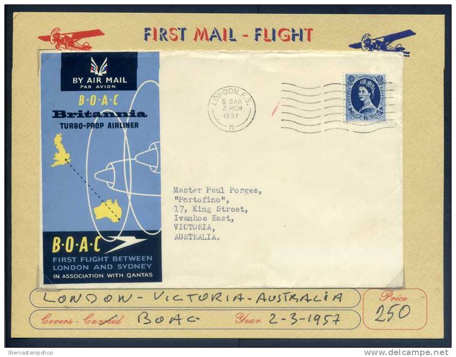 AUSTRALIA - FIRST FLIGHT LONDON/VICTORIA - V6194 - Primi Voli