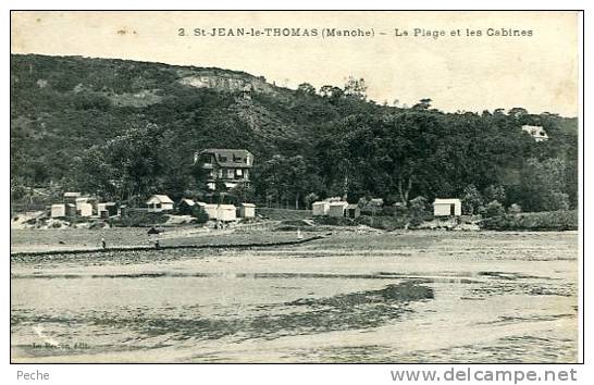 N°22946 -cpa Saint Jean Le Thomas -la Plage Et Les Cabines- - Autres & Non Classés