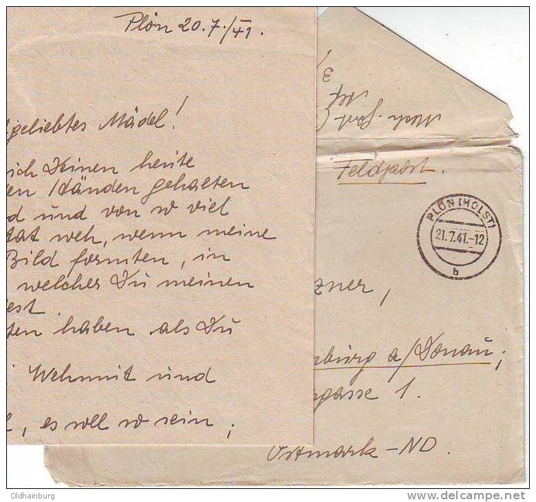 0901p: Feldpostbrief 21.7.41 Plön In Die Ostmark Gelaufen - Covers & Documents