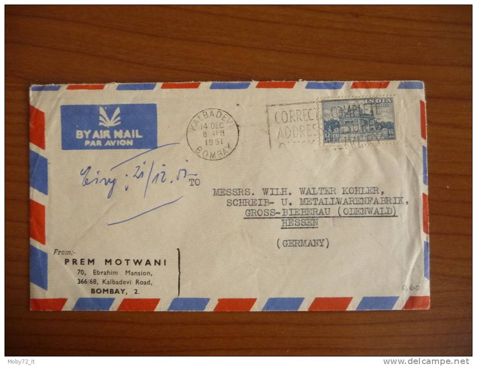 India - 1951 - Posta Aerea - Mi N. 201 - Covers & Documents