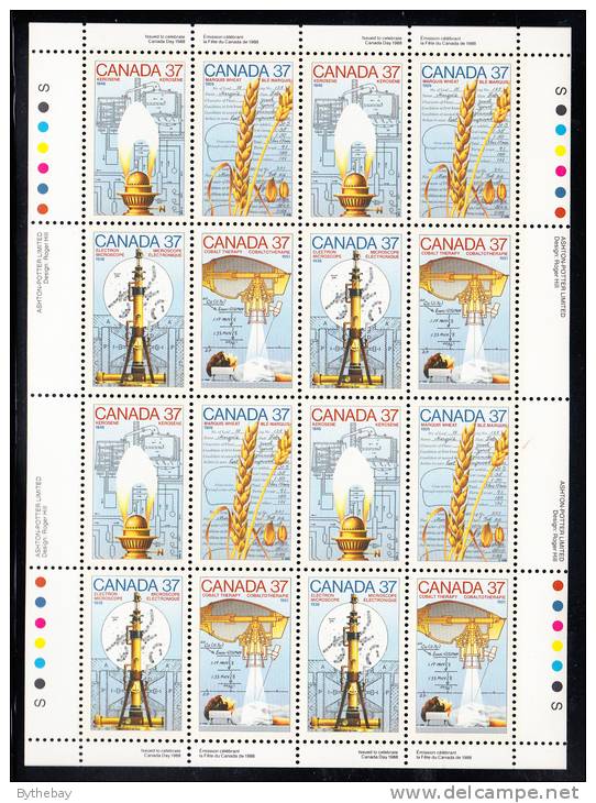 Canada MNH Scott #1209a Sheet Of 16 37c Kerosene, Marquis Wheat, Electron Microscope, Cobalt Therapy Science, Technology - Full Sheets & Multiples