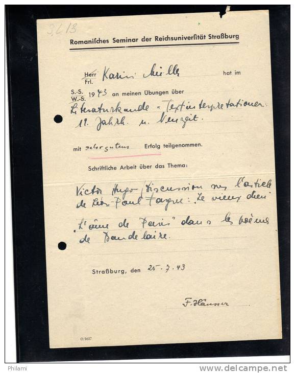 LUXEMBURG, ROMANISCHES SEMINAR  1943, NAZI OCCUPATION. (SL13) - Historical Documents