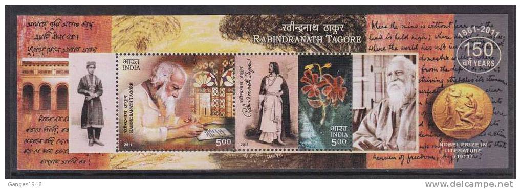 India 2011  R.N. Tagore  Block Miniature Sheet Nobel Prize Winner For Litreature # 23249 S - Blocks & Sheetlets