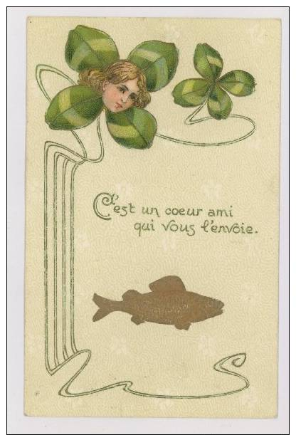 Poisson D'Avril : Trèfle à 4 Feuilles, 1906 - Motif Art Nouveau, Carte Gaufrée *f5564 - 1° Aprile (pesce Di Aprile)