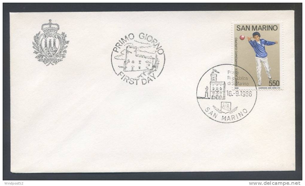 FDC RSM SAN MARINO 1986 - CAMPIONATO EUROPEO DI BOCCE - 208 - Bocce