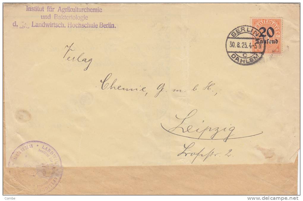 Lettre Brief Deutsches Reich Dienstmarken 1923 Mi 90 EF 300€ /1295 - Andere & Zonder Classificatie