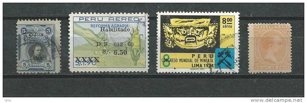 PEROU  LOT  DE  4  TIMBRES  OBLITERES - Peru