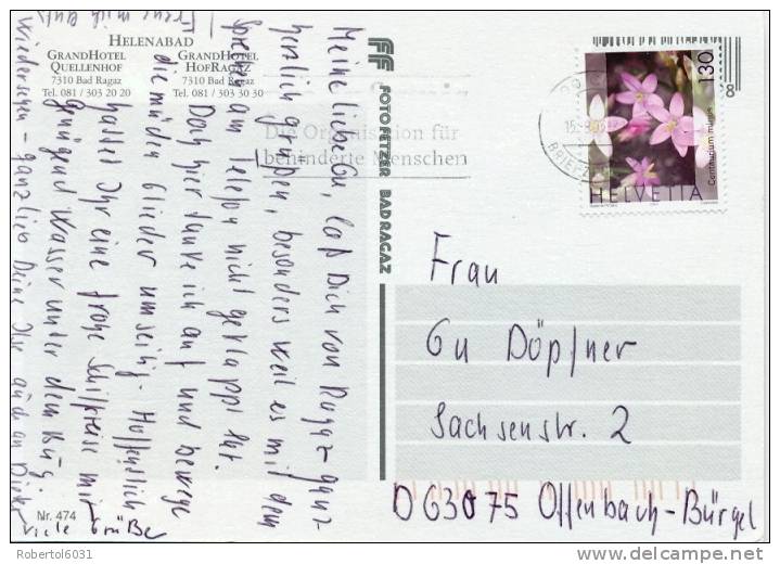 Switzerland 2003 Picture Postcard To Germany Franked With Single Stamp Medicinal Plants: Centaurium Minus - Farmacia