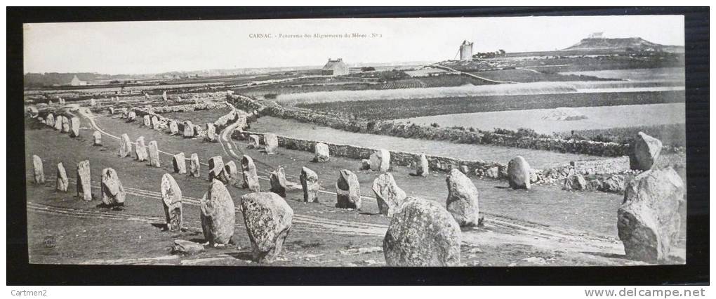 GRANDE CARTE-LETTRE PANORAMA 1900 : CARNAC PANORAMA DES ALIGNEMENTS DU MENEC MOULIN MENHIRS 28 X 11 CM MORBIHAN 56 - Carnac