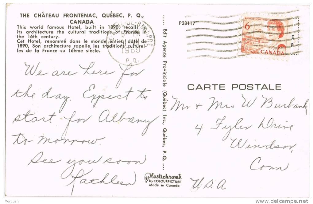 Postal SAINTE ANNE De BEAUPRE (Quebec) Canada 1969. Chateau Frontenac - Lettres & Documents