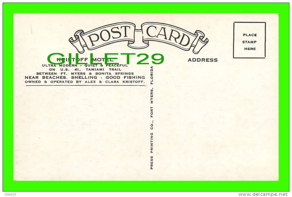 FT. MYERS, FL - KRISTOFF MOTEL - PRESS PRINTING CO - - Fort Myers