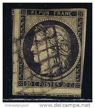 France: Yv/Mi/M Nr 3, 1849, Oblitéré / Cancelled, Grille, Noir Sur Chamis CV&euro; 200 - 1849-1850 Ceres