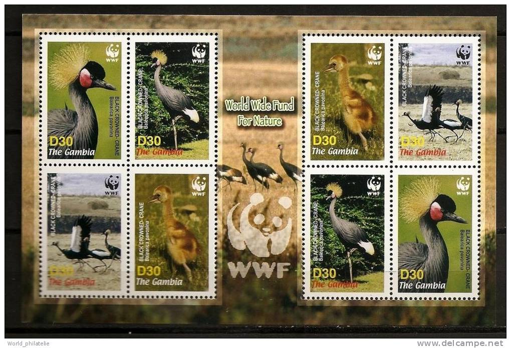 Gambie 4 Valeurs X 2 En Feuillet ** WWF, Animaux En Voie De Disparition, Oiseaux, Grue Couronnée, Black Crowned-crane - Gambia (1965-...)