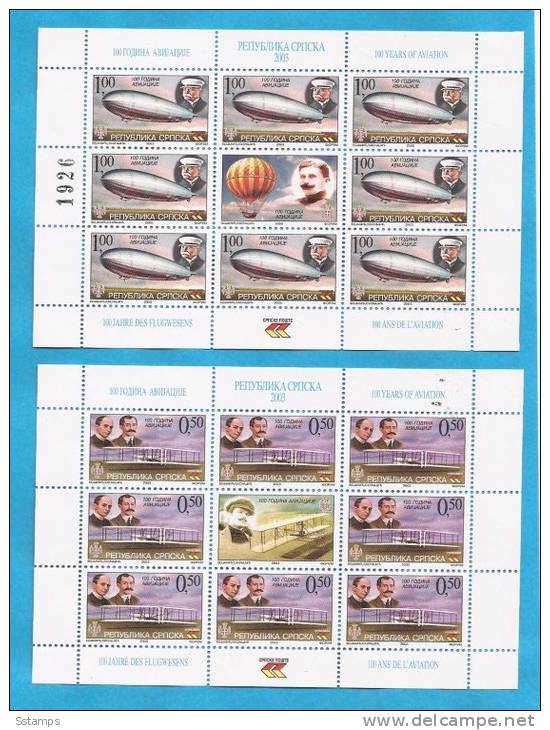 2003x  291-92  BOSNIA REPUBLIKA SRPSKA  100 YEARS  OF AVIATION ZEPELIN AEREI   MNH - Zeppelins