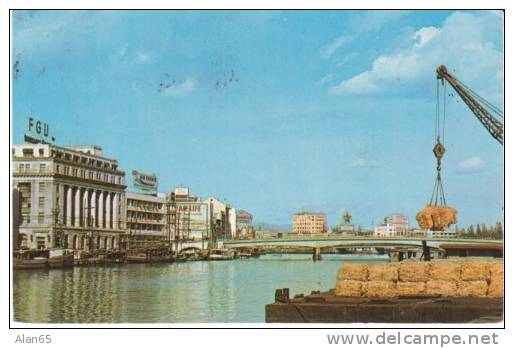 Manila Philippines, Jones Bridge Pasig River, Harbor Industry C1960s Vintage Postcard - Philippines