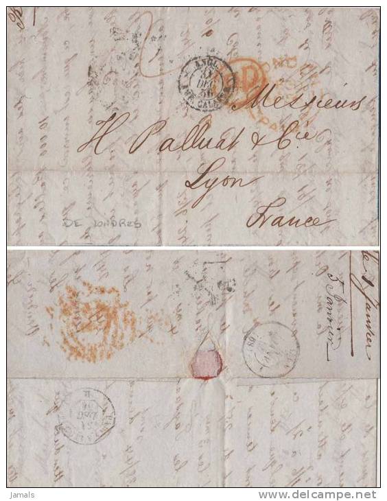 Great Britain, Prephilately Letter, London Paid Postmark, Sent To Lyon, Various Postmark - ...-1840 Préphilatélie