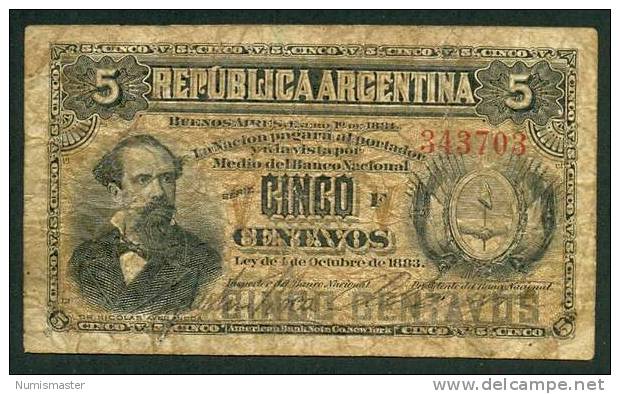 ARGENTINA , 5 CENTAVOS 4.10.1883. P-1 - Argentine