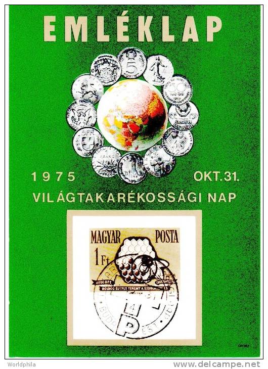 Hungary / Ungarn / Magyar Maximum Card 1975 "Honeycomb And Bee", Coins, Globe,  WORLD DAY ECONOMY - Abeilles